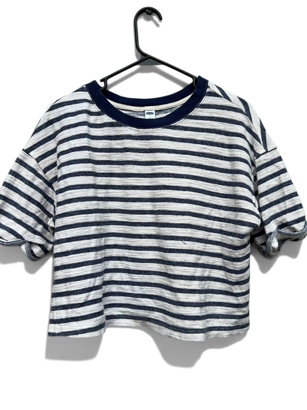 Old Navy Striped Crewneck Cropped Short Sleeve Sweatshirt Size S